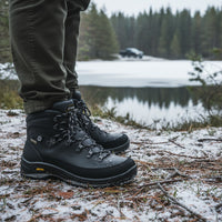 grisport ziemas ādas zābaki melni ar wintherm izolāciju, ūdensnecaurlaidīgi, piemēroti ziemas pārgājieniem outdoors