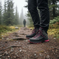 grisport sieviešu trekinga apavi, nubuk ādas, melni ar sarkanu, mežam un pārgājieniem latvijas apstākļos