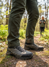 humtto vīriešu pārgājienu apavi, zemi, pelēki ar melniem akcentiem, elpojoši un piemēroti Latvijas dabai un takām