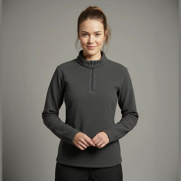 Humtto sieviešu flīsa bāzes slāņa džemperis, melns, termoveļa, piemērots pārgājieniem rudenim un ziemai.