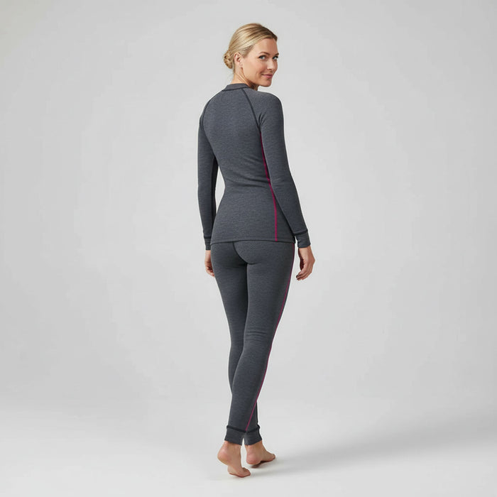 thermowave sieviešu merino termoveļas bikses, aktīvai ziemas aktivitātei, vilnas un poliestera šķiedras, pelēkas tonašanai ar rozā līnijām