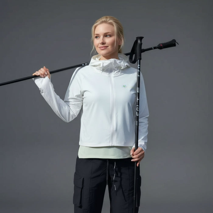 Sieviešu jaka ar kapuci ar UV aizsardzību, balta