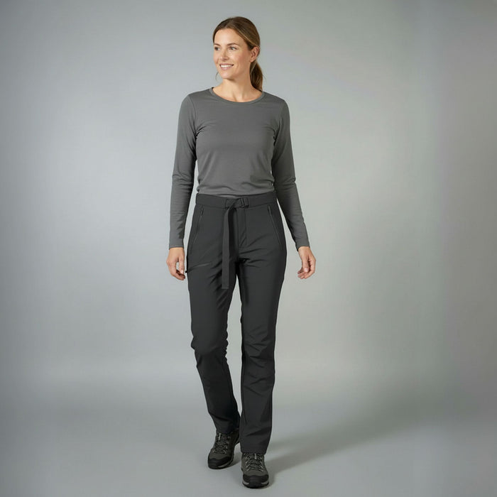 Pārgājienu Bikses Humtto no Softshell Suduma Melnā Krāsā ar Integrētu Jostu