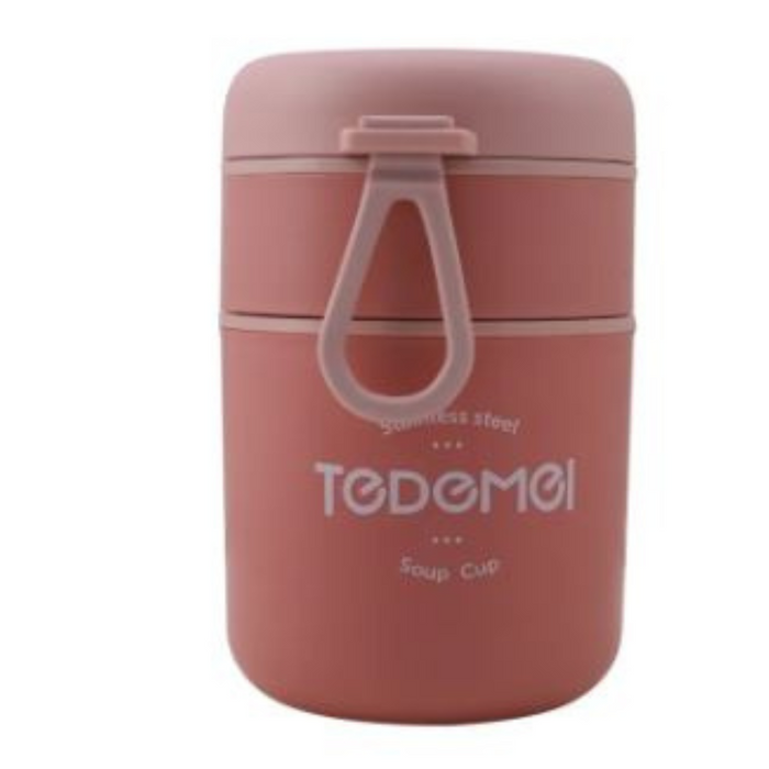 Tedemei Insulated Stainless Steel 2 Layer Round Lunch Box 710ML - Pink