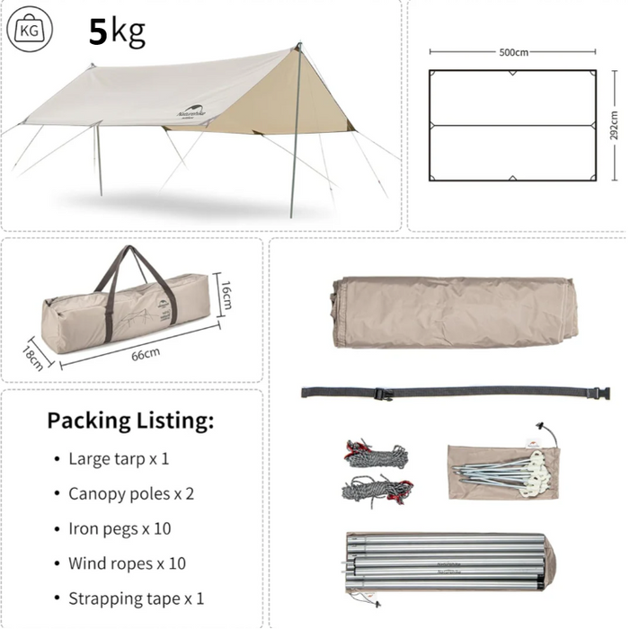 naturehike tarp Camping Tarp Shelter Naturehike Girder waterproof 500 x 300 cm — Outfish