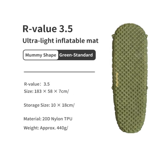 Naturehike Ultralight Inflatable Sleeping Pad 440 g / R Value 3.5 - Outfish