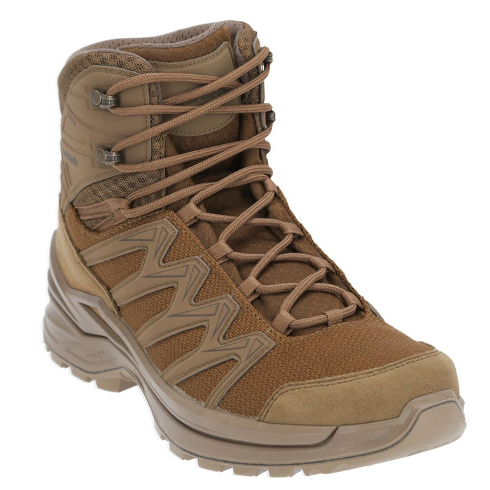 Lowa Innox Pro Mid coyote pārgājienu apavi, elpojoši, bez membrānas, vidēja augstuma, piemēroti Latvijas laikapstākļiem.