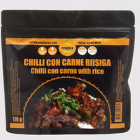 Meki chilli con carne 110g, saldēti žāvēts ēdiens, gaļas un rīsu maltīte āra aktivitātēm un tūrismam.