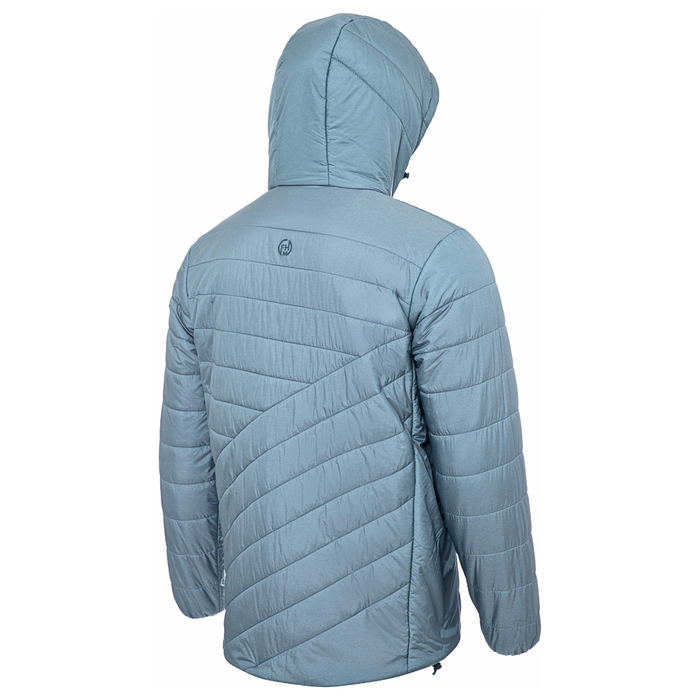 FHM viegla primaloft jaka ar kapuci, Innova Mint krāsā, piemērota rudenim un ziemai āra aktivitātēm Latvijā.