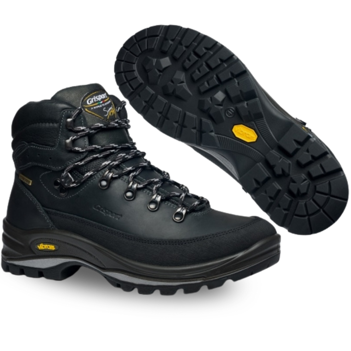 grisport ziemas zābaki melni ādas, wintherm izolācija, vibram zole, piemēroti pārgājieniem un aukstam laikam