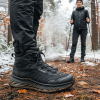 Lowa pārgājienu apavi Fortux QC GTX, ūdensnecaurlaidīgi, melni, piemēroti ziemas pārgājieniem Latvijas laikapstākļos.