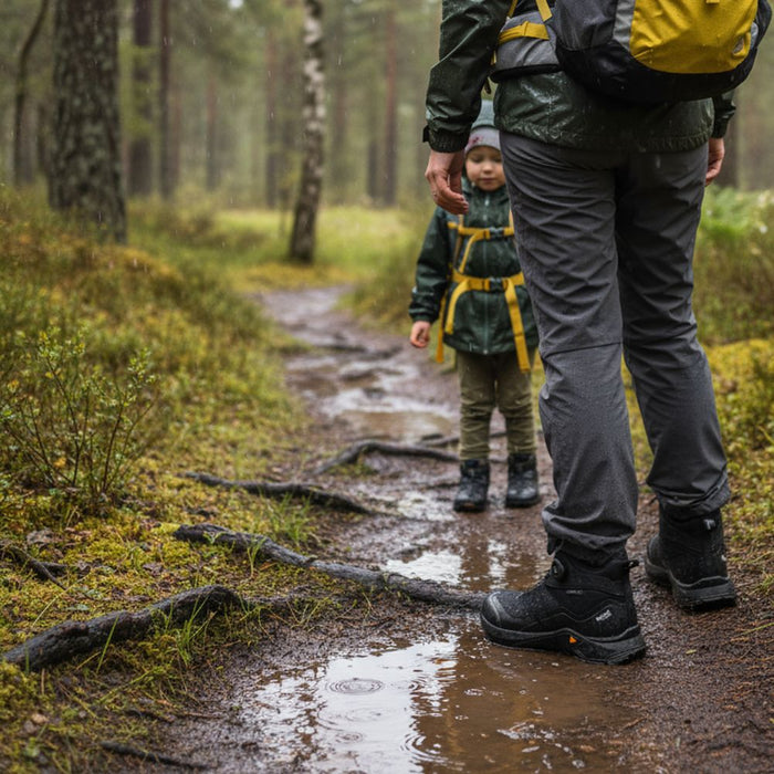 Humtto pārgājienu apavi melni, ūdensnecaurlaidīgi ar eVent membrānu, piemēroti mitriem Latvijas laika apstākļiem.