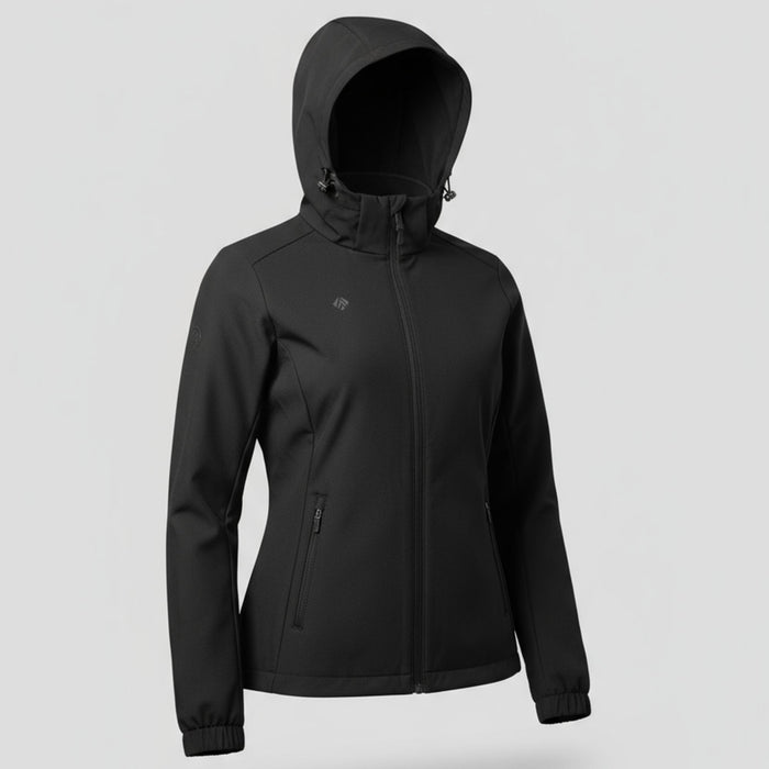 humtto softshell jaka melna, ūdensizturīga ar dwr pārklājumu, piemērota pārgājieniem lietainam laikam Latvijā