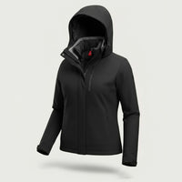 humtto sieviešu ūdensnecaurlaidīga 2-in-1 jaka, melna, ar kapuci, piemērota pārgājieniem un lietainam laikam Latvijā