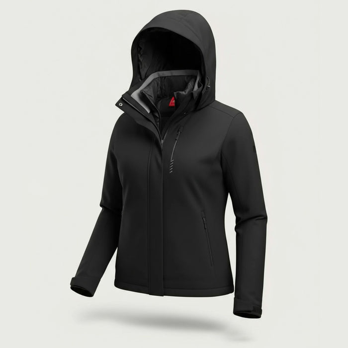humtto sieviešu ūdensnecaurlaidīga 2-in-1 jaka, melna, ar kapuci, piemērota pārgājieniem un lietainam laikam Latvijā