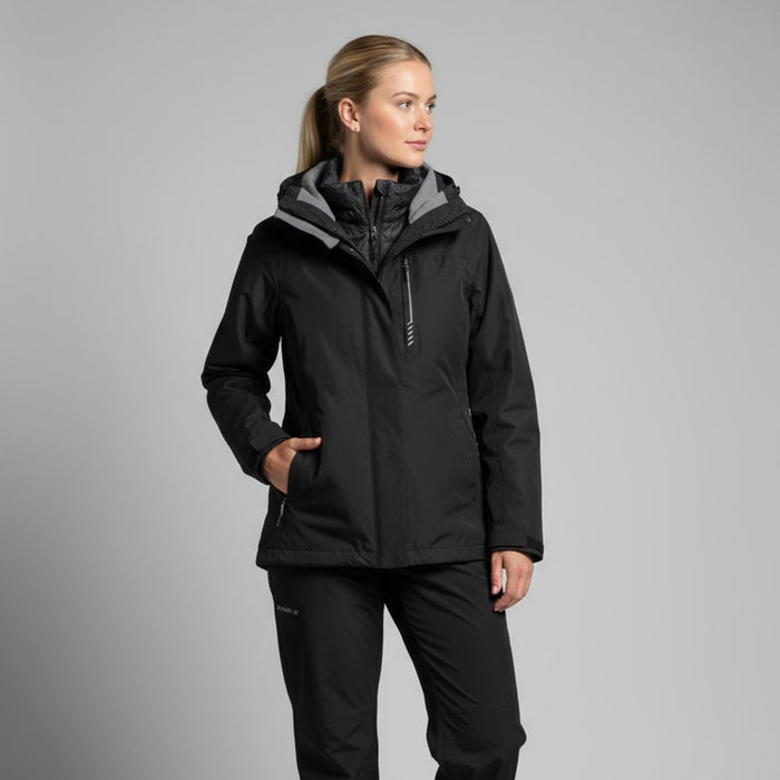 humtto sieviešu 2-in-1 ūdensnecaurlaidīga jaka, melna, piemērota rudenim un ziemai, pārgājieniem un ikdienai