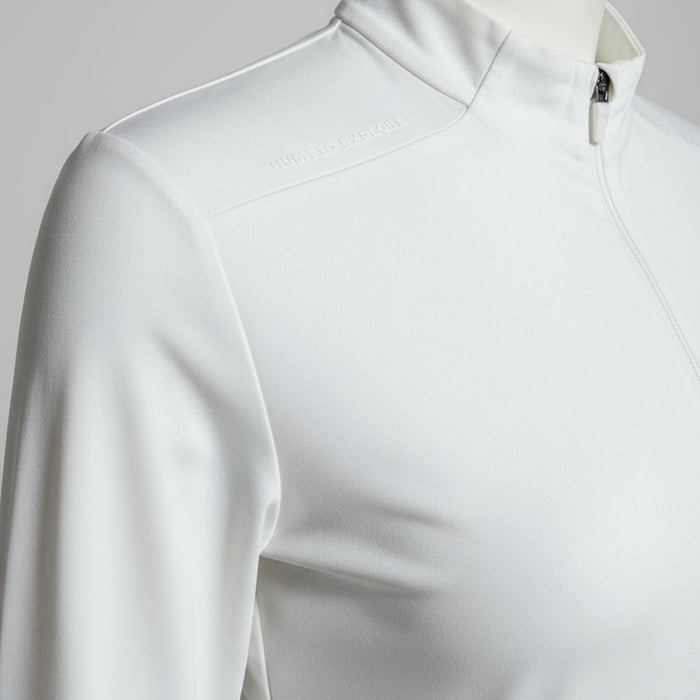 Humtto garroku balta sporta džersija, ātri žūstoša, antibakteriāla, ar UV aizsardzību, piemērota pārgājieniem un aktīvai āra atpūtai.