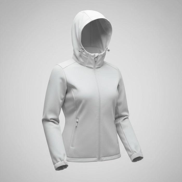 Humtto softshell jaka ar kapuci, ūdensnecaurlaidīga, DWR tehnoloģija, gaiši pelēka, ārai un ikdienai Latvijas laikapstākļiem.