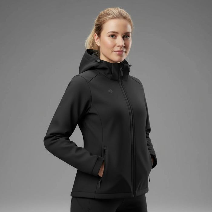 humtto softshell jaka melna, ūdensnoturīga ar dwr pārklājumu, piemērota lietainam laikam un pārgājieniem Latvijā