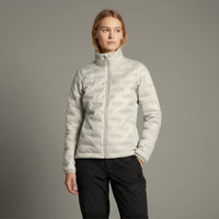 Humtto sieviešu dūnu jaka, viegla izolācija, gaišpelēka, pārgājieniem un ceļojumiem vēsos laikapstākļos.