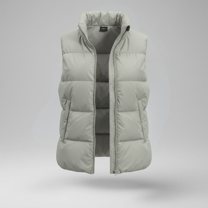 Humtto dūnu veste, viegla, dabīga pīļu dūnu izolācija, gaiši pelēka, piemērota pārgājieniem un ikdienas āra aktivitātēm.