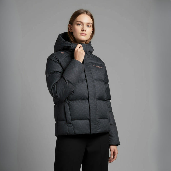 humtto sieviešu dūnu jaka melna ar dwr tehnoloģiju, ziema, āra apģērbs, kapuce