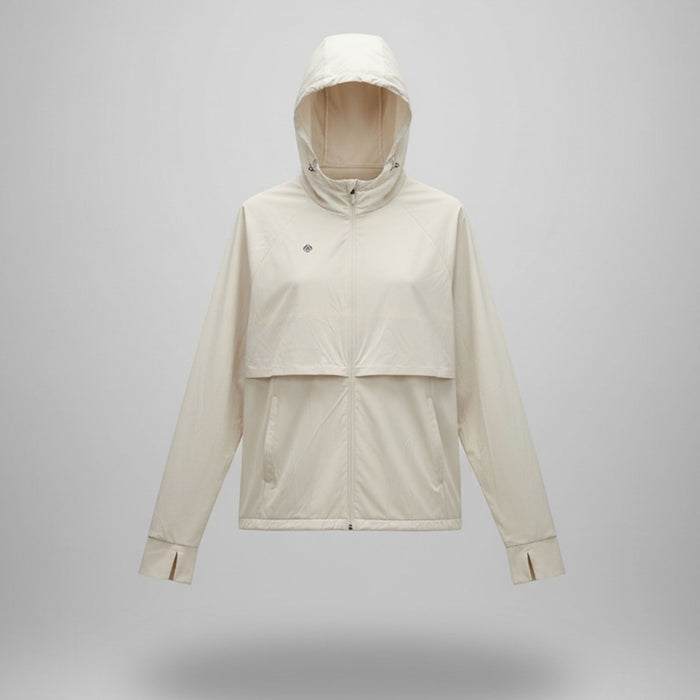 Humtto sieviešu UV aizsargjaka, viegla, ar kapuci un pirkstu caurumiem, beige, piemērota pārgājieniem un riteņbraukšanai.