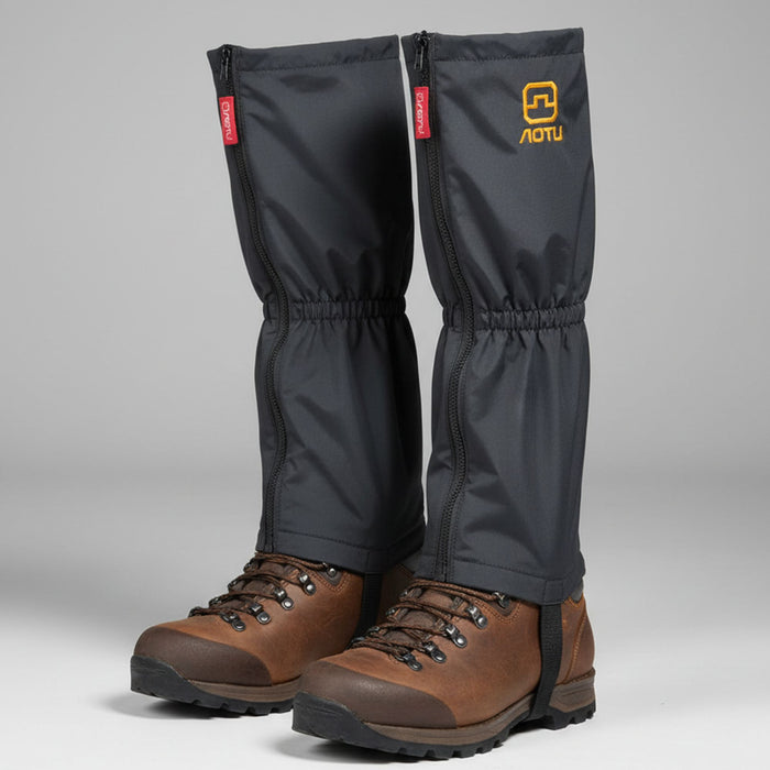 aotu pārgājienu gaiteri, ūdensnecaurlaidīgi, ar rāvējslēdzēju, melni, kāju aizsardzībai mitros apstākļos