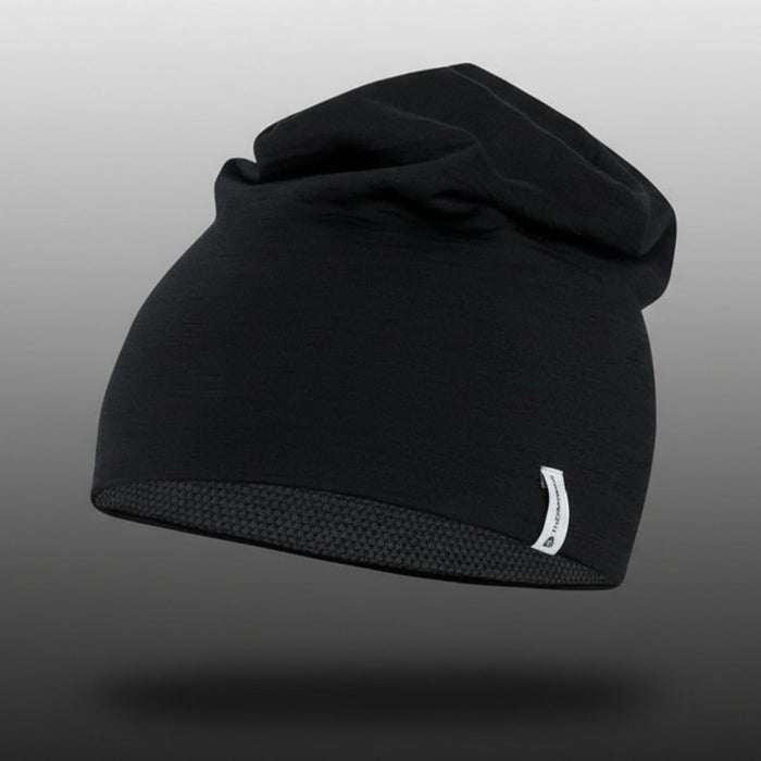 Thermowave merino cepure, melna, termoveļa, piemērota pārgājieniem un ziemas aktivitātēm Latvijā.