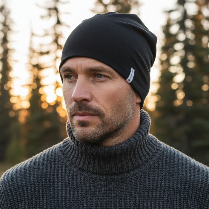Thermowave merino beanie, melna krāsa, merino vilnas cepure, piemērota rudenim un ziemai Latvijas laikapstākļiem.