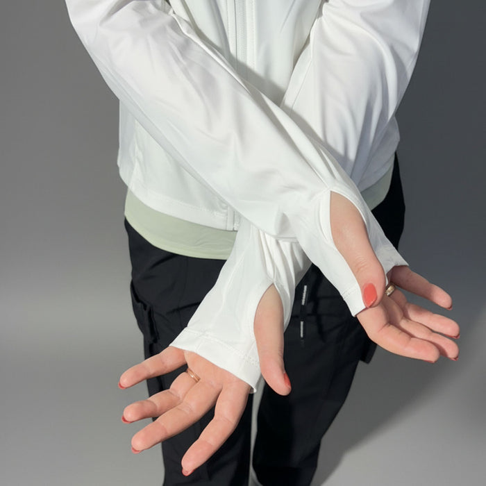 Sieviešu jaka ar kapuci ar UV aizsardzību, balta