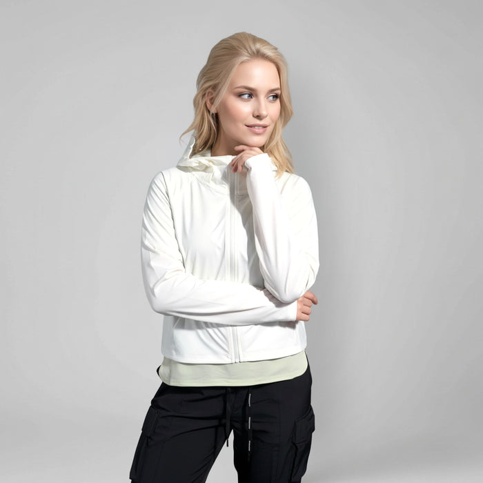 Sieviešu jaka ar kapuci ar UV aizsardzību, balta