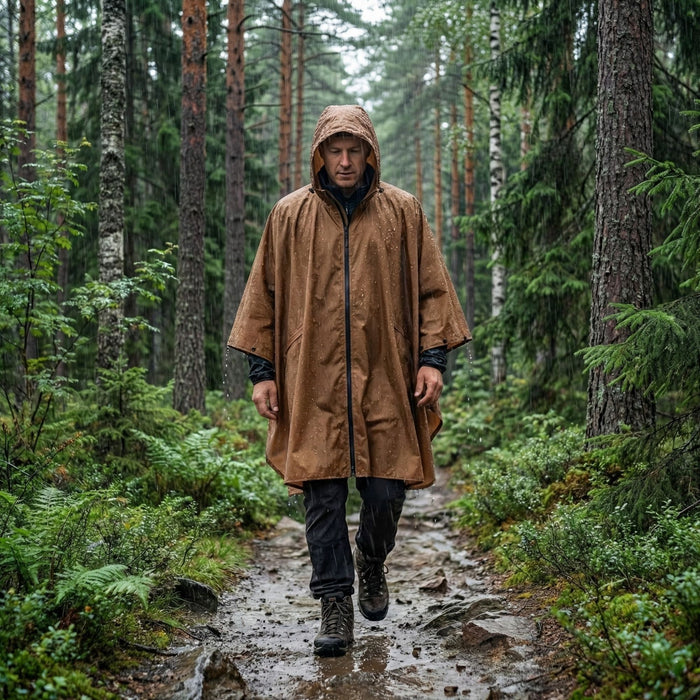 Viegls, atkārtoti lietojams lietus pončo, brūns