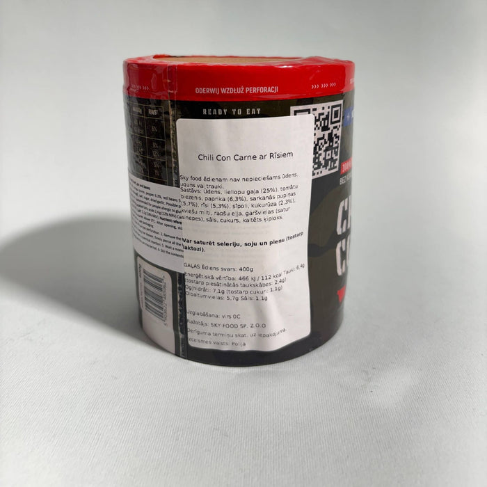 Chili Con Carne ar Rīsiem Pašsildošā Bundžā MRE Tūristu Pārtika