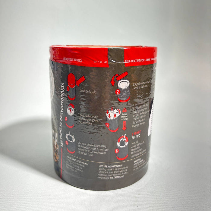 Liellopu Stroganovs ar Griķiem Pašsildošā Bundžā MRE Tūristu Pārtika