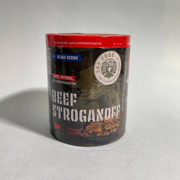 Liellopu Stroganovs ar Griķiem Pašsildošā Bundžā MRE Tūristu Pārtika