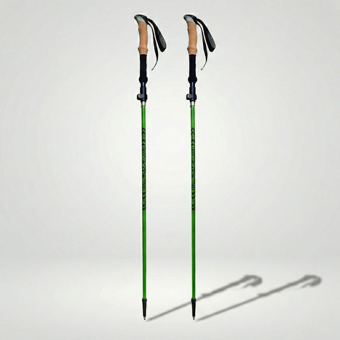 2 шт. лёгких складных алюминиевых треккинговых палок с пробковыми ручками, зелёные
