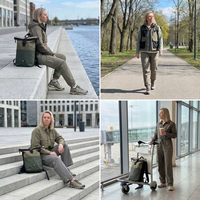 Ūdensizturīga Mugursoma datoram Beagles Rolltop 15.6 collas Olive – Ryanair mugursoma