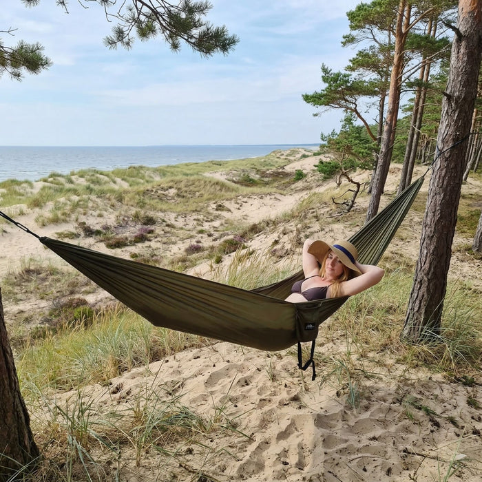 Lightweight Travel Hammock Bushmen EASY parachute nylon olive 400g