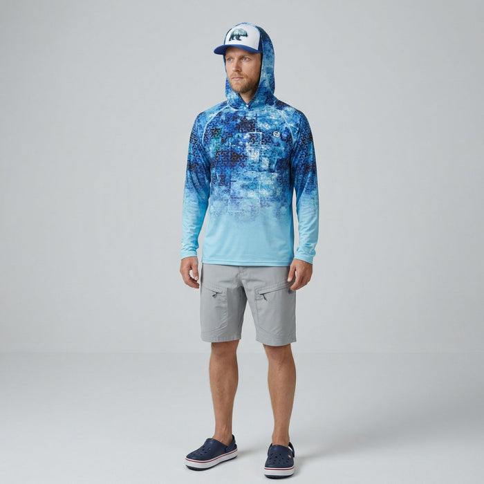 Fishing Hoodie Mark V2 UPF 50+ UV protection Print Blue