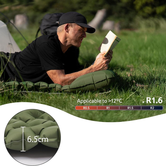 Надувной коврик с подушкой Naturehike с гермомешком-насосом зеленый R-value 1.6