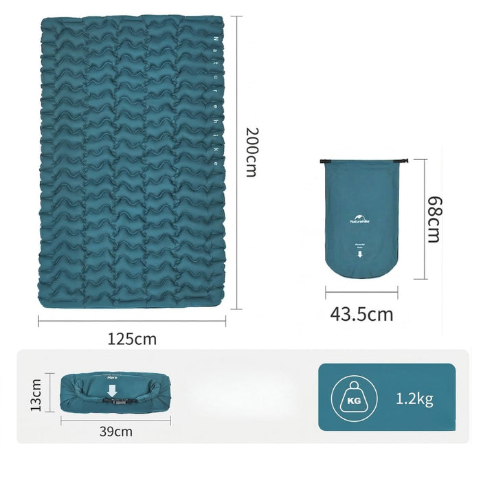 Piepūšamais matracis Naturehike Ultralight dubults ar pumpēšanas maisu R-Value 1.6 zils 
