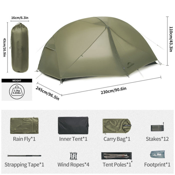 Ультралегкая палатка Naturehike Mongar Pro 20D двухместная 1.96 kg для высоких людей