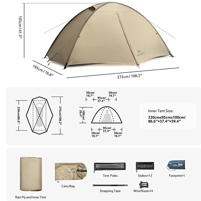 Четырехсезонная палатка Naturehike Giling PRO одноместная 1.59 kg песочная