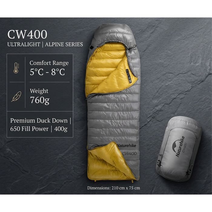 Ultraviegls dūnu guļammaiss Naturehike CW400 650FP M pelēks