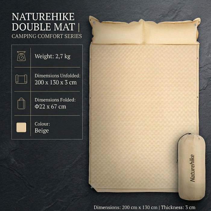 Двухместный самонадувающийся коврик Naturehike D01 Бежевый