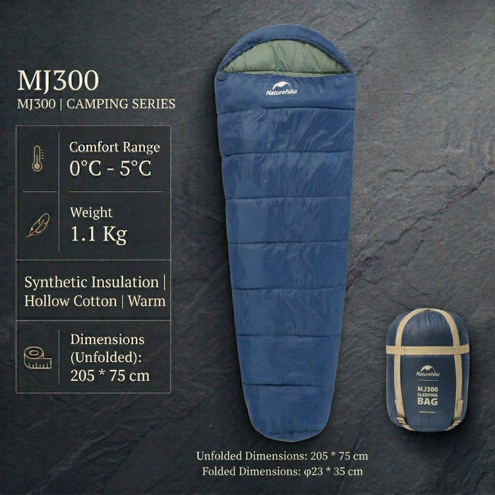 Mūmijas tipa guļammaiss Naturehike MJ300 zils