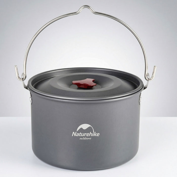 Котелок для похода Naturehike 4L анодированный алюминий стенка 1 мм серый