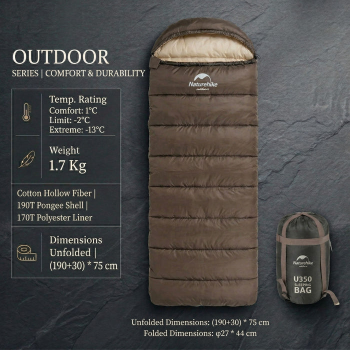Guļammaiss Naturehike U350 Hollow Cotton ar Kapuci brūnā Krāsā