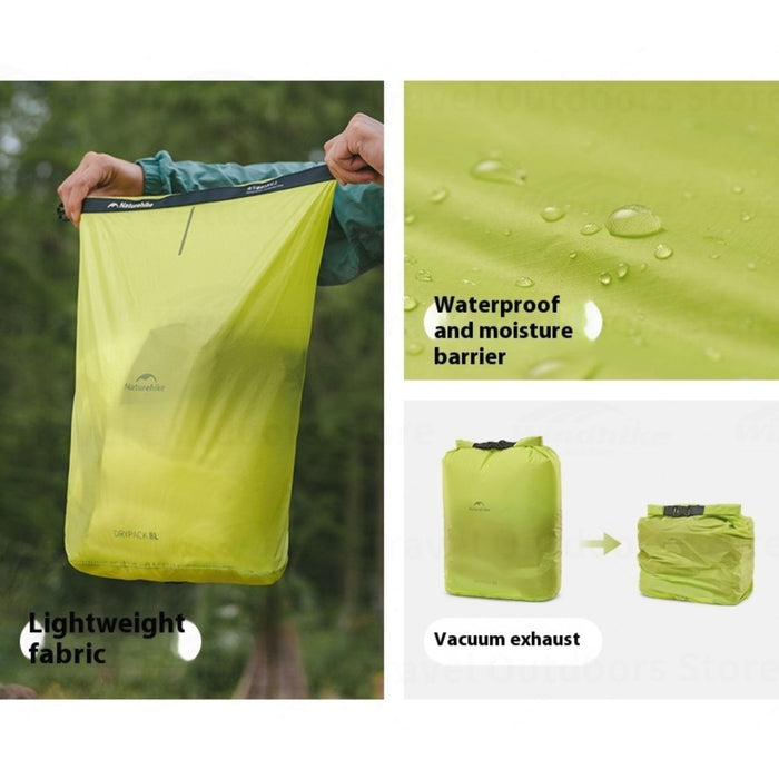 Гермомешок Naturehike 8L Водонепроницаемый roll-top компактный зелёный